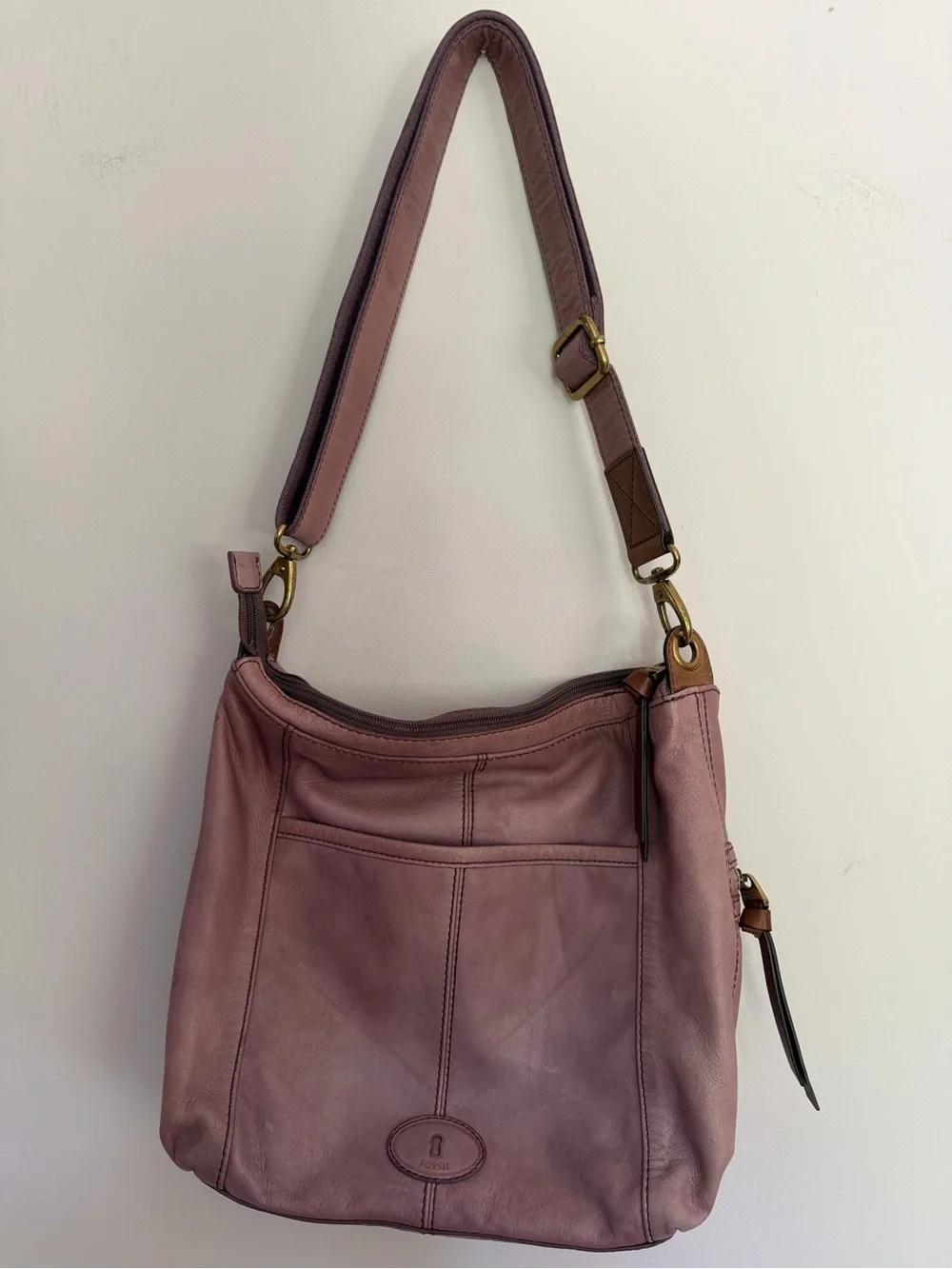 Fossil Mauve Purple Leather Shoulder Bag Tote - Picture 1 of 6